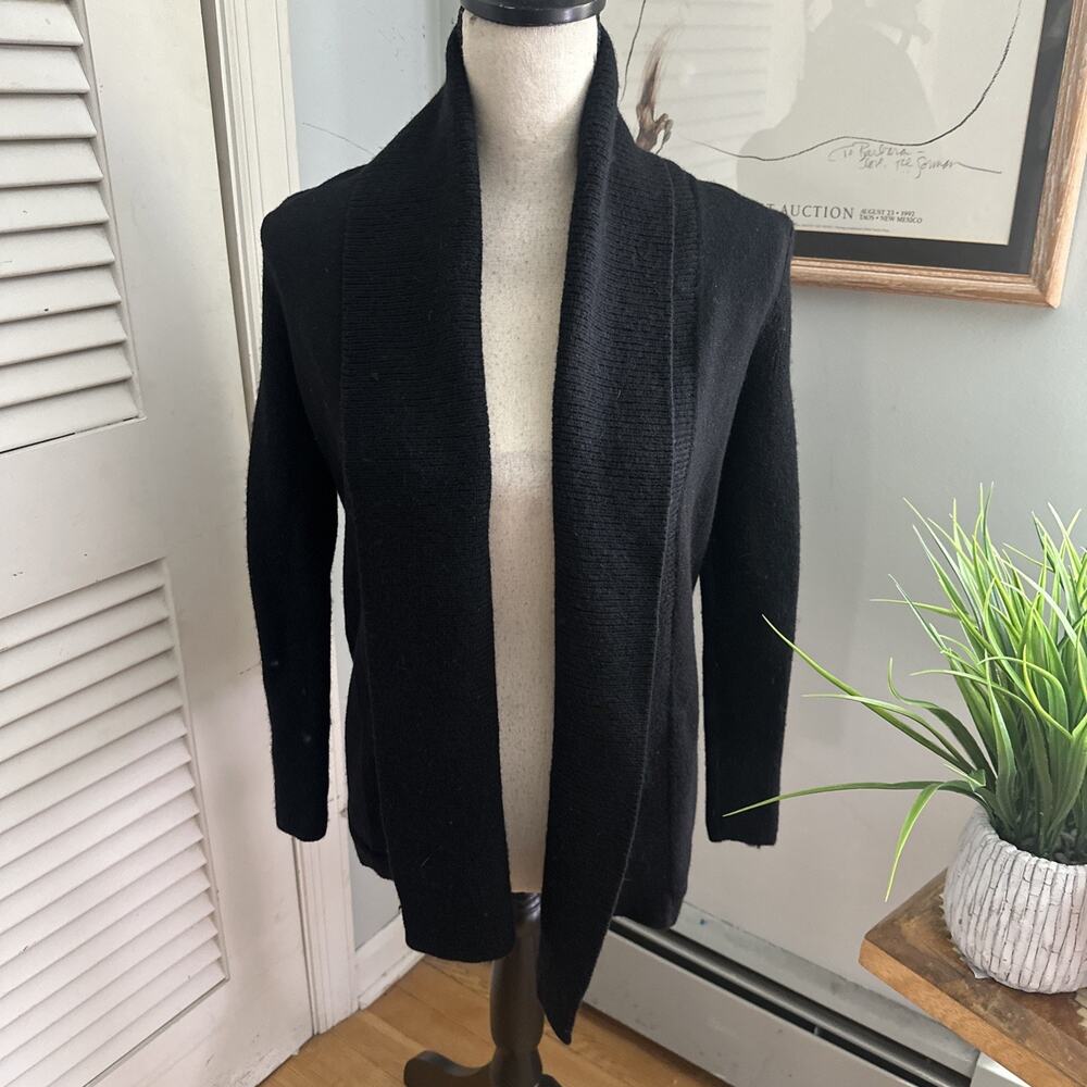 LAUREN RALPH LAUREN Sweater Womens XS Black Merino Wool Open Cardigan Classic